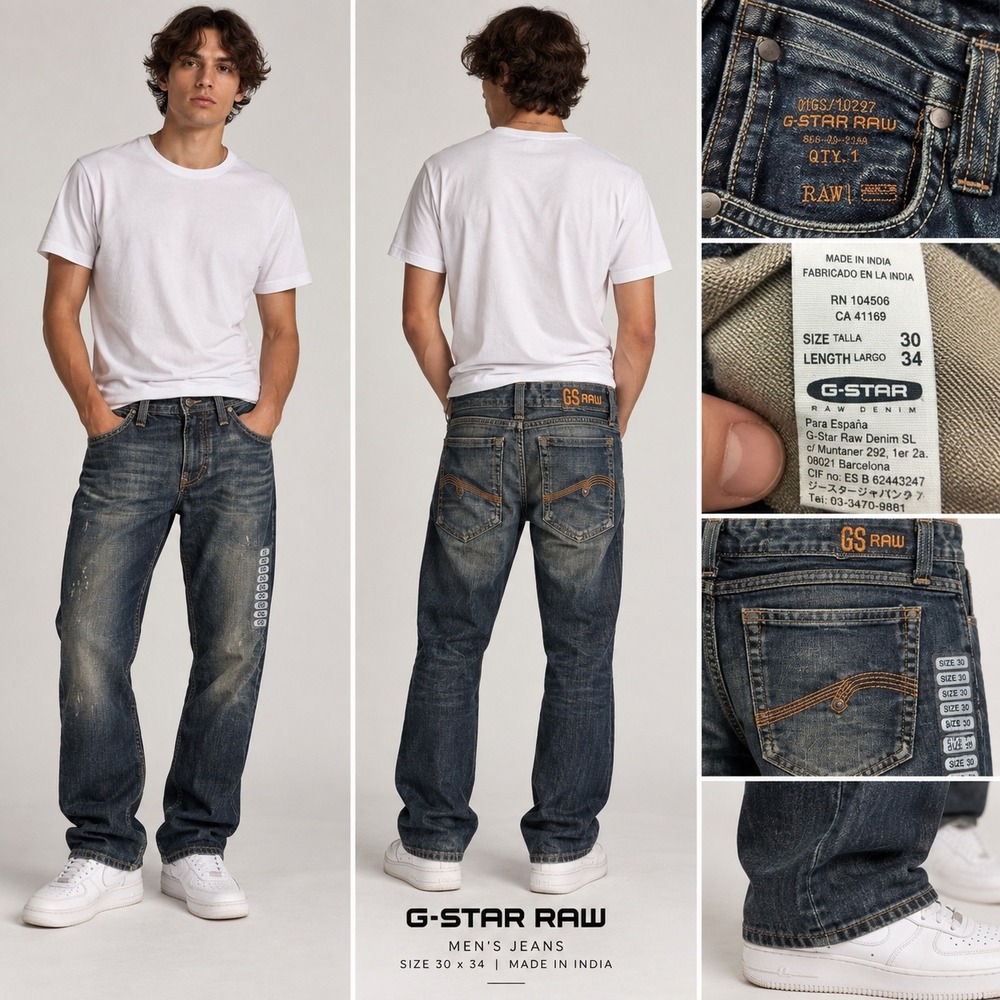 G-Star RAW Mens Distressed Straight Leg Jeans Size 30x34 Blue Denim Y2K